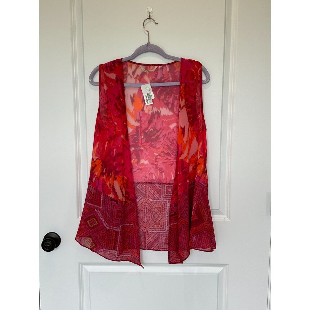 NWT Soft Surroundings Betania Vest Open Front Red Pink Size Petite Small